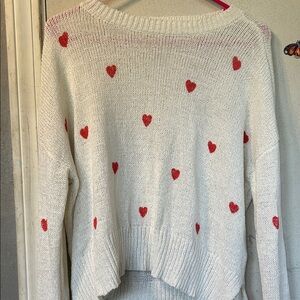 Jessica Simpson White Sweater with Red Heart Details